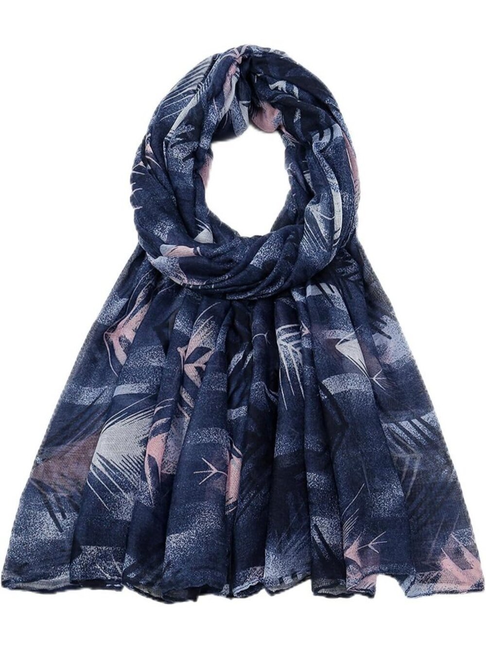 Women's Dark Blue Cover Hijab Cotton Voile Wrap for Spring Fall Scarf Shawl